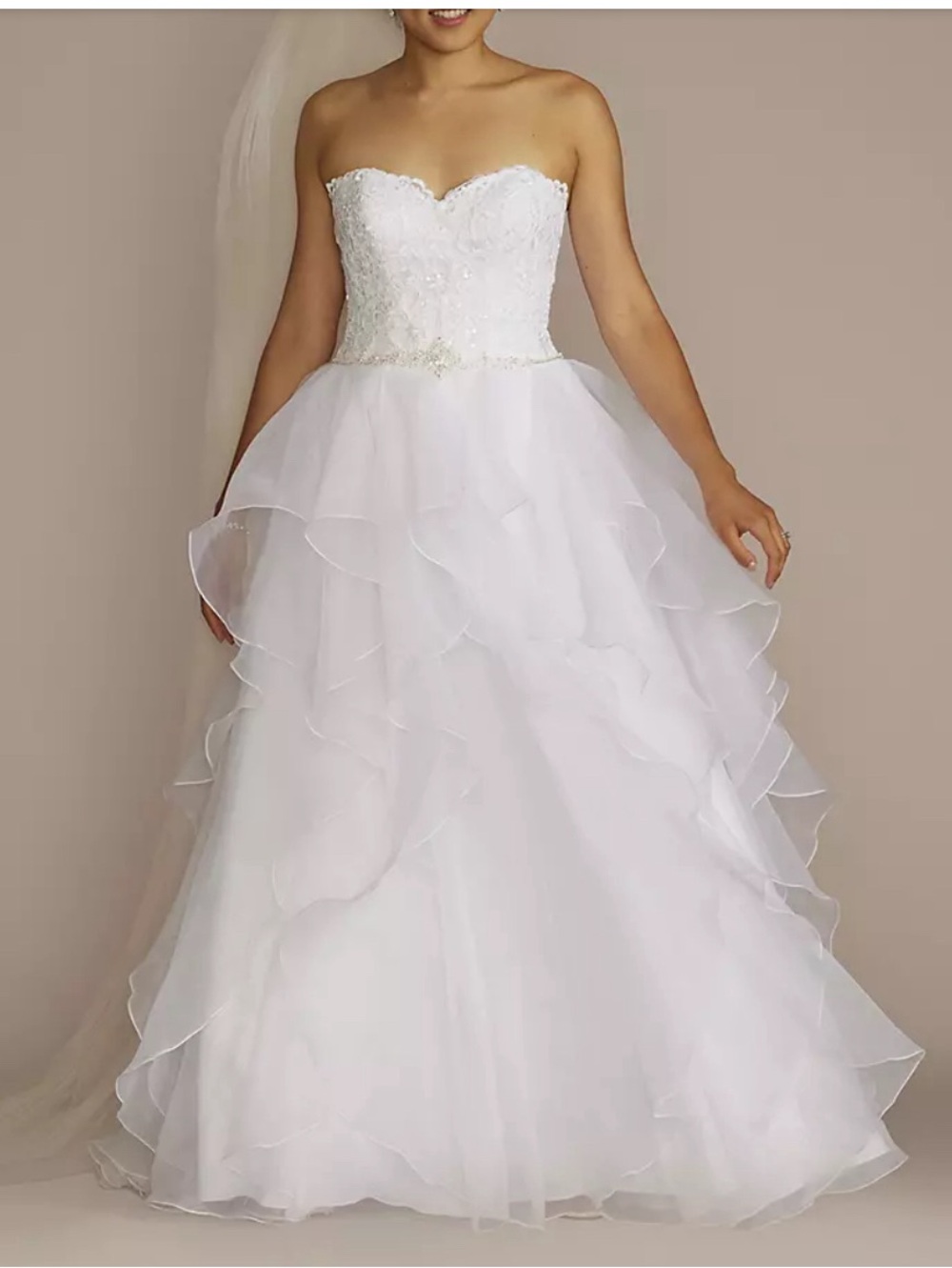 David’s Bridal  STYLE# WG3830 Lace and Organza Wedding Gown & Slip Sz. 12